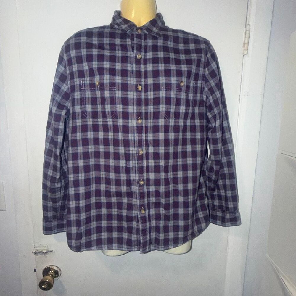 ALESBURY Purple and Grey Plaid Cotton Button Up Shirt-L